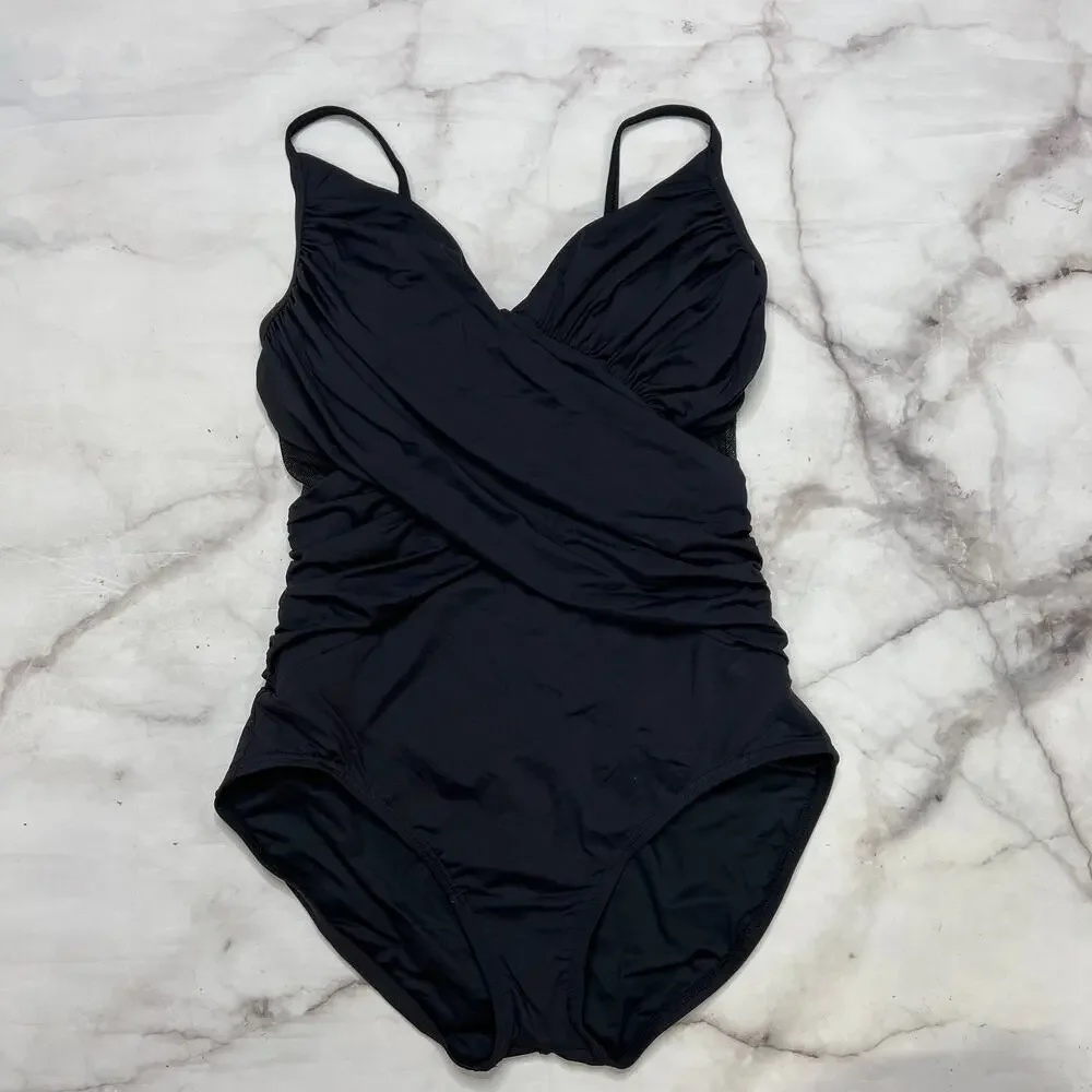 Contours Coco Reef Black Mesh One Piece Swimsuit Size 12 36 C/D Underwire New - Picture 2 of 9